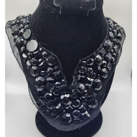 Black Beaded Collar Applique 13in by 14in - Picture 1 of 6